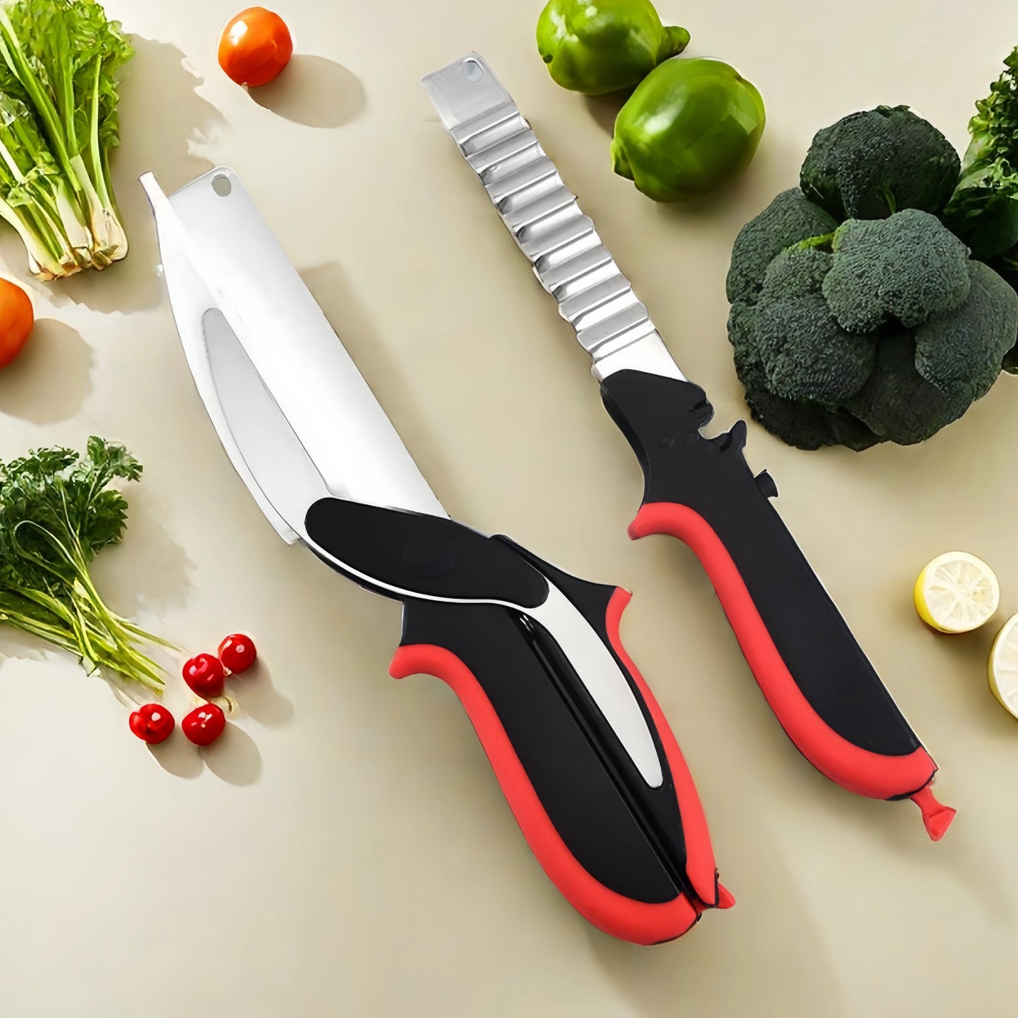 Premium Chop Scissors Cutting Board Scissors Vegetable Easy Cutter Multifunction Separable Kitchen Scissors with Knife Sharpener