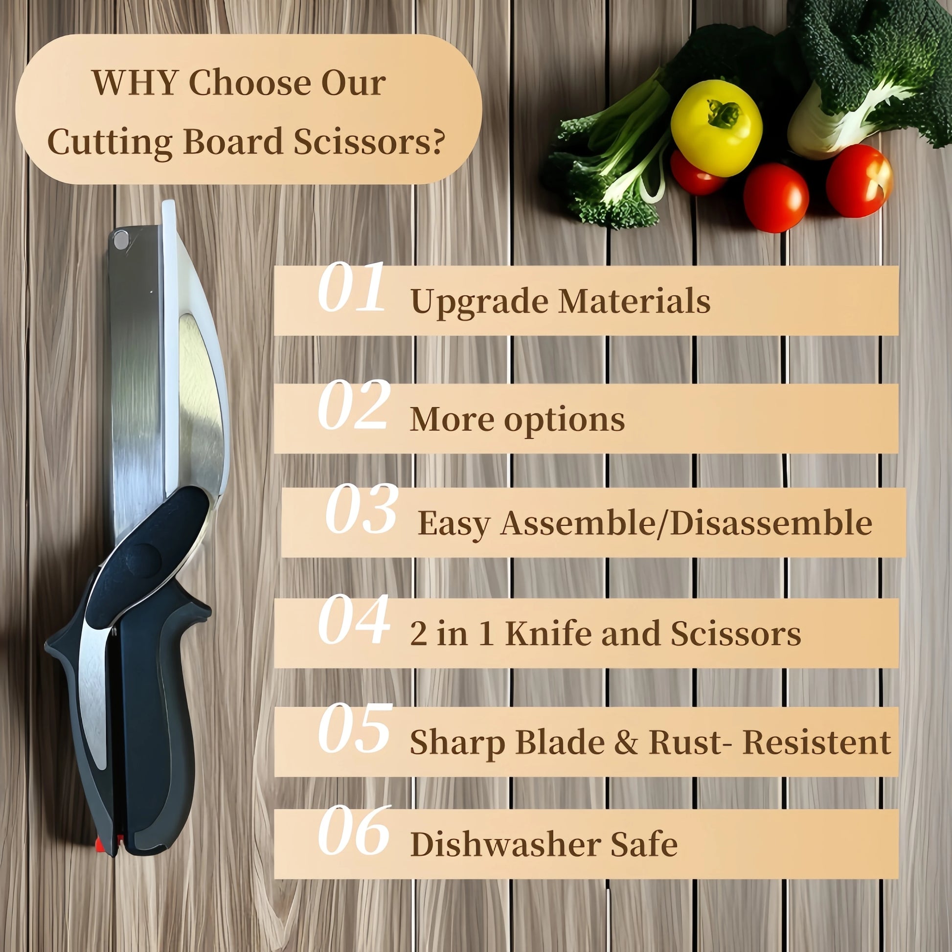 Premium Chop Scissors Cutting Board Scissors Vegetable Easy Cutter Multifunction Separable Kitchen Scissors with Knife Sharpener